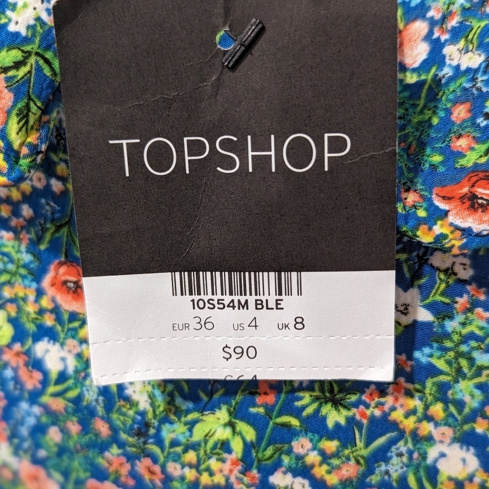 NWT Top Shop Wrap Blouse Blue Green Floral Top Ruffles Ties V Neck Size 4 - Picture 3 of 7